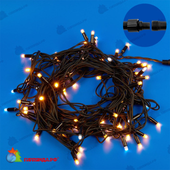Гирлянда Нить 10 м., 120 LED, теплый белый, с мерцанием холодный, черный резиновый провод (Каучук), с защитным колпачком. 10-3806.