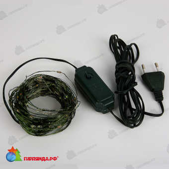Гирлянда светодиодная "Роса", 20м. 200 LED. Розовый свет. Провод зеленый. 10-3811