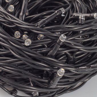 Гирлянда Нить, 10м., 100 LED, холодный белый, с мерцанием, черный ПВХ провод (Без колпачка). 05-597