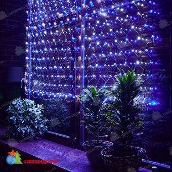 Светодиодная сетка 2х1.5 м., 288 LED, бело-синий, без мерцания, черный резиновый провод (Каучук), с защитным колпачком. 10-3709.