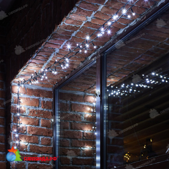 Гирлянда Нить 10 м., 120 LED, холодный белый, с мерцанием, черный резиновый провод (Каучук), с защитным колпачком. 10-3738.