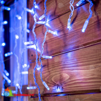 Гирлянда Бахрома 3х0.7 м., 200 LED, синий, без мерцания, белый резиновый провод (Каучук), с защитным колпачком. 10-3784