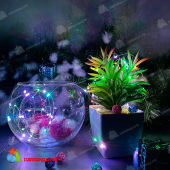 Светодиодная гирлянда "Роса", 5 м., 50 LED, RGB, пульт ДУ, прозрачный провод. 10-3745.