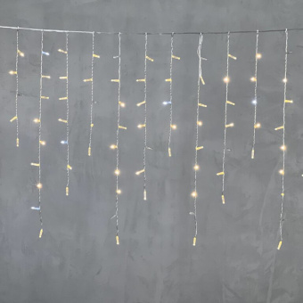 Гирлянда Бахрома 4,9x0,5м., 280 LED, Теплый Белый, с мерцанием Холодный Белый, прозрачный провод (ПВХ). с защитным колпачком.  04-4286