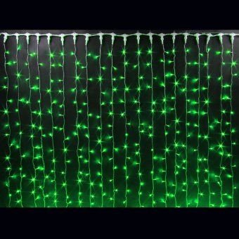 Гирлянда светодиодный занавес, 2х3м., 600 LED, зеленый, без мерцания, прозрачный ПВХ провод. 07-3320