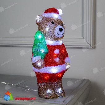 Светодиодная фигура акрил "Медвежонок с елкой" 30х10х10 см, 30 LED, 220V, холодный белый. 12-1540