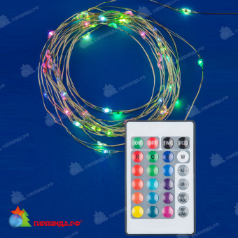 Светодиодная гирлянда "Роса", 5 м., 50 LED, RGB, пульт ДУ, прозрачный провод. 10-3745.