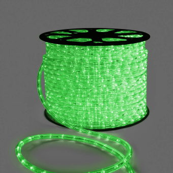 Светодиодный дюралайт LED, 2-х проводной, зеленый, без мерцания, кратность резки 1 метр, диаметр 13 мм, 220В, 100 м. 16-1185