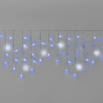 Гирлянда Бахрома 3х0.6м., 108 LED, синий-белый, с мерцанием, прозрачный ПВХ провод с защитным колпачком. 16-1010