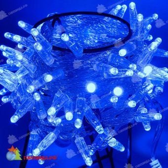 Гирлянда Нить 10 м., 100 LED, синий, без мерцания, прозрачный ПВХ провод с защитным колпачком. 06-3070