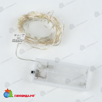 Гирлянда светодиодная "Роса" на батарейках, 5м. 50 LED. Голубой свет. Провод медный. 10-3835