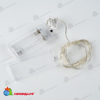 Гирлянда светодиодная "Роса" на батарейках, 2м. 20 LED. Белый свет. Провод медный. 10-3830