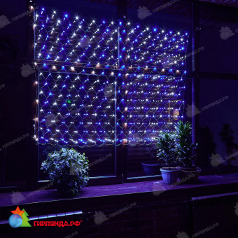 Светодиодная сетка 2х1.5 м., 288 LED, бело-синий, без мерцания, черный резиновый провод (Каучук), с защитным колпачком. 10-3709.