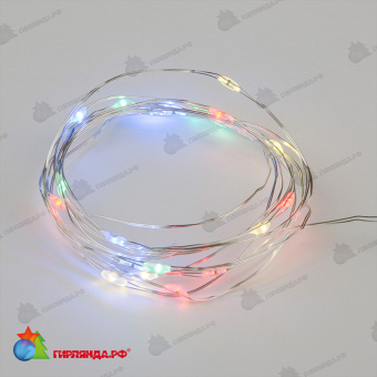 Гирлянда светодиодная «Роса» с пробкой на батарейках 3*LR44(в/к), 2м. 20 LED. Разноцветный свет. Провод медный. 10-3831
