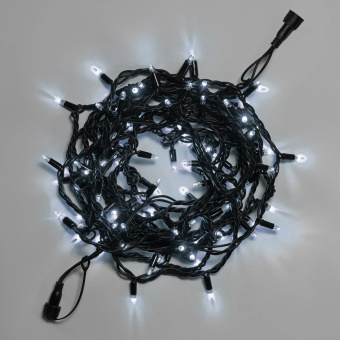 Гирлянда Нить 10 м., 100 LED, холодный белый, без мерцания, черный резиновый провод (Каучук), с защитным колпачком. 16-1057