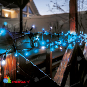 Гирлянда Нить 10 м., 120 LED, Синий и белый, с мерцанием, черный провод. 10-3610