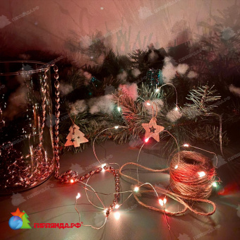 Светодиодная гирлянда "Роса", 2 м., 20 LED, RGB, пульт ДУ, прозрачный провод. 10-3744.