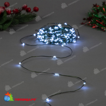 Гирлянда светодиодная "Роса", 100м. 1000 LED. Белый свет. Провод зеленый. 10-3624