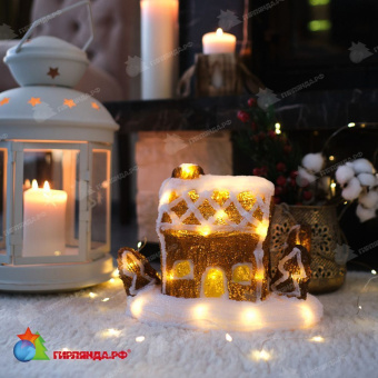 Акриловая светодиодная фигура «Пряничный домик» 26х15,5х20 см, 30 LED, батарейки 3хАА, холодный белый, прозрачный ПВХ провод. 14-1525