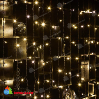 Гирлянда светодиодный занавес 3х2 м., 240 LED, теплый белый, с мерцанием, черный резиновый провод (Каучук), с защитным колпачком. 10-3719.