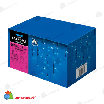 Гирлянда Бахрома 3х0.7 м., 200 LED, синий, с мерцанием, черный резиновый провод (Каучук), с защитным колпачком. 10-3689.