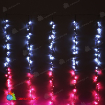 Гирлянда светодиодный занавес 2х3.3 м., 320 LED, белый-розовый, с эффектом бегущий огонь, контроллер, прозрачный ПВХ провод 24В. 04-3361