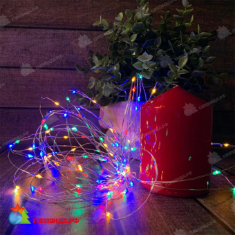 Гирлянда светодиодная, 10м. 100 LED. RGB свет. Пульт ДУ (в/к). Провод прозрачный. 10-3619