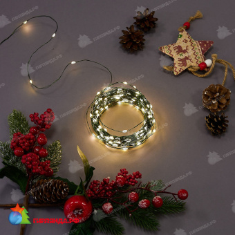 Гирлянда светодиодная "Роса", 20м. 200 LED. Теплый белый свет. Провод зеленый. 10-3812