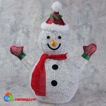 Светодиодная "Снеговик в шапке и шарфе" 60 см, холодный белый. 12-1510