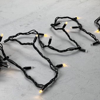 Гирлянда Нить, 10м., 75 LED, Тепло-Белый, с мерцанием каждого диода Теплый Белый, черный провод (каучук). 04-4307