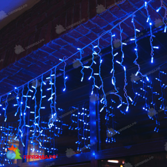 Гирлянда Бахрома 3х0.7 м., 200 LED, синий, с мерцанием, белый резиновый провод (Каучук), с защитным колпачком. 10-3693.