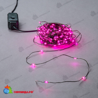 Гирлянда светодиодная "Роса", 20м. 200 LED. Розовый свет. Провод зеленый. 10-3811