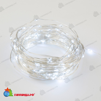 Гирлянда светодиодная на батарейках, «Роса», 10м. 100 LED. Белый свет. Провод медный. 10-3840