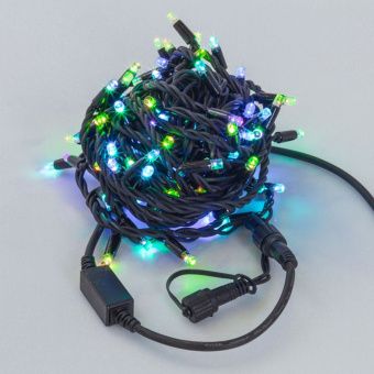 Гирлянда Нить, 10м., 100 LED, QRGB (быстрая динамика), черный резиновый провод (Каучук), с защитным колпачком. 05-1763