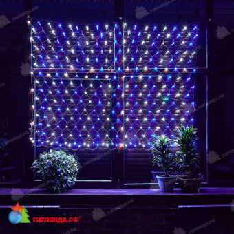 Светодиодная сетка 2х1.5 м., 288 LED, бело-синий, без мерцания, черный резиновый провод (Каучук), с защитным колпачком. 10-3709.
