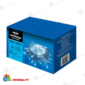 Гирлянда Нить 10 м., 120 LED, теплый белый, белый резиновый провод (Каучук), с защитным колпачком. 10-3736.
