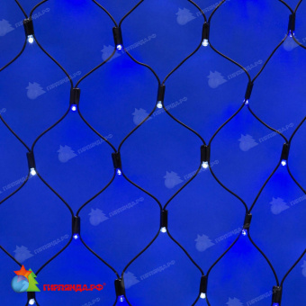 Светодиодная сетка 2х1.5 м., 288 LED, бело-синий, без мерцания, черный резиновый провод (Каучук), с защитным колпачком. 10-3709.