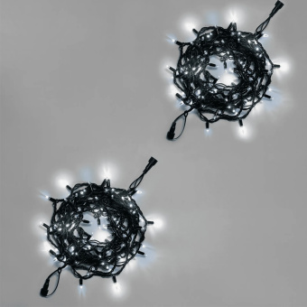 Гирлянда Нить 10 м., 100 LED, холодный белый, с мерцанием, черный резиновый провод (Каучук), с защитным колпачком. 16-1114