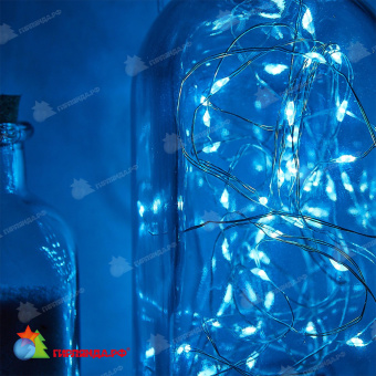 Гирлянда светодиодная "Роса" на батарейках, 5м. 50 LED. Голубой свет. Провод медный. 10-3835