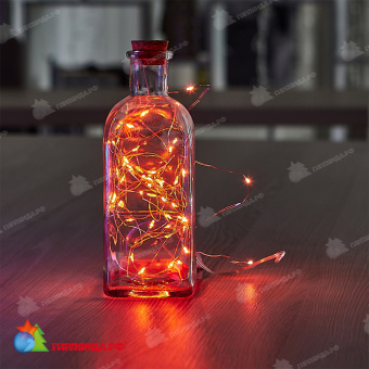 Гирлянда светодиодная "Роса" на батарейках, 5м. 50 LED. Янтарный свет. Провод медный. 10-3834