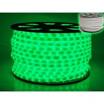 Светодиодный дюралайт LED, 2-х проводной, зеленый, без мерцания, кратность резки 0,5 метр, диаметр 13 мм, 24В, 100 м. 07-3258