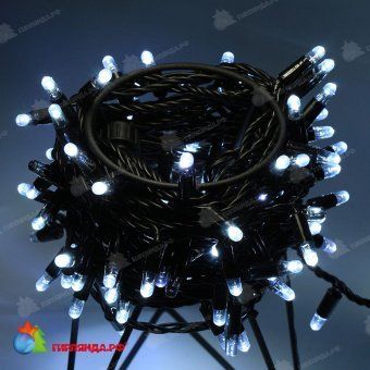 Гирлянда Нить 10 м., 100 LED, Холодный Белый, с мерцанием Холодный Белый, черный ПВХ провод с защитным колпачком. низковольтная, 24В, 06-3087