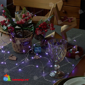 Гирлянда светодиодная "Роса" на батарейках, 2м. 20 LED. Фиолетовый свет. Провод медный. 10-3829