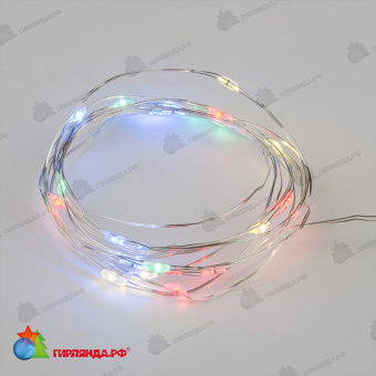 Гирлянда светодиодная на батарейках, «Роса», 2м. 20 LED. Разноцветный свет. Провод медный. 10-3828