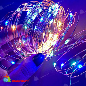 Светодиодная гирлянда "Роса", 10 м., 100 LED, мульти, медный провод. 10-3748.