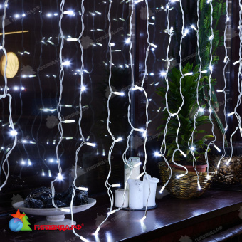Гирлянда светодиодный занавес 3х2 м., 240 LED, холодный белый, с мерцанием, белый резиновый провод (Каучук), с защитным колпачком. 10-3725.