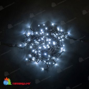 Гирлянда Нить 10 м., 100 LED, холодный белый, без мерцания, черный ПВХ провод, 24В. 04-3438