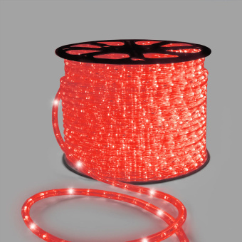 Светодиодный дюралайт LED, 2-х проводной, красный, с мерцанием, кратность резки 1 метр, диаметр 13 мм, 220В, 100 м. 16-1197