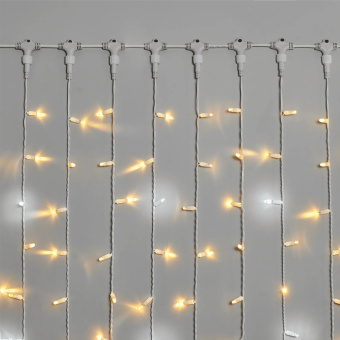 Гирлянда светодиодный занавес, 2х6м., 1000 LED, теплый белый, с мерцанием, белый резиновый провод, с защитным колпачком. 16-1141