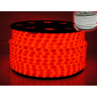 Светодиодный дюралайт LED, 2-х проводной, красный, без мерцания, кратность резки 0,5 метр, диаметр 13 мм, 24В, 100 м. 07-3259